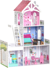 Casa delle bambole per bambini in legno con 3 piani e accessori 60x29x85 cm
