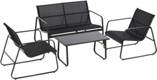 Set tavolo con panchina e 2 sedie da giardino in metallo e texteline colore nero