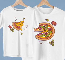 Vaders en zonen tshirts Pizza en pedazo en cartoon
