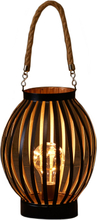 Led sfeer lantaarn/lamp zwart/goud rond met timer B16 x H22 cm