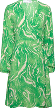 Slffiola Ls Aop Wrap Dress B Knælang Kjole Green Selected Femme