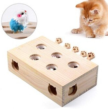 Cat Interactive Toy Cat Funny Hunt Toy Wooden Whack A Mole Mouse Game Puzzle Toy 5 Holes