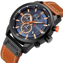 CURREN Mens Fashionable Watch 6-Pin Quartz Watch Leather Strap Automatic Date Indicator Watch