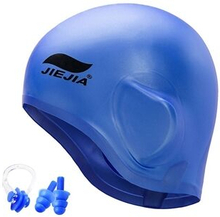 JIEJIA Unisex Swim Cap Silicone 3D Ergonomic Ear Protection Swimming Cap with Nose Clip and Ear Plug
