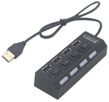 4-Port USB 2.0 Hub Data Hub Splitter and Expander Hub with Individual LED Lit Power Switches Compati