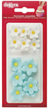 Sockerdekorationer vita och blå blommor, 14 st