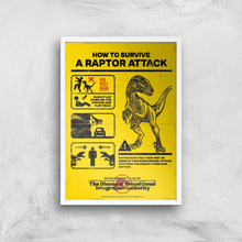 Jurassic World How To Survive A Raptor Attack Giclee Art Print - A4 - White Frame