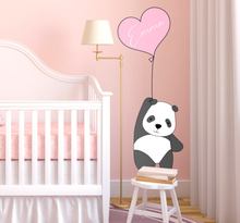 Muurstickers baby Panda en ballon met naam