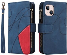 KT Multi-function Series-5 for iPhone 13 mini Bi-color Splicing Shockproof Cover Zipper Pocket Mult