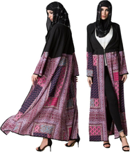 Vintage Boho Frauen Plus Size Muslim Cardigan Geometric Print Langes Kleid Islamische Abaya Maxi Robe Outwear Schwarz