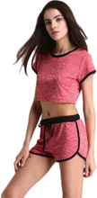 Frauen Sport Yoga Zweiteiler Crop Top Shorts Oansatz Kurzarm Elastische Taille Lässige Sportswear Top Hosen