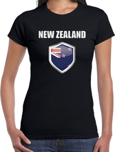 Nieuw Zeeland landen supporter t-shirt met Nieuw Zeelandse vlag schild zwart dames