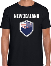 Nieuw Zeeland landen supporter t-shirt met Nieuw Zeelandse vlag schild zwart heren