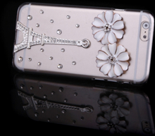 Luxus klar Transparent Kristall Bling Strass Diamond Silber Blume Eiffel Tower Fall zurück Cover schützende Hartschale für Apple iPhone 6