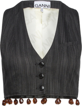Drapey Stripe Suiting Waistcoat Blazers Sleeveless Blazers Svart Ganni*Betinget Tilbud