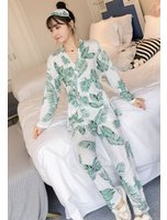 Piżama damska w zielone liście, kimono w liście + opaska na oczy 6052