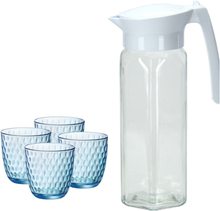 Glazen schenkkan/waterkan met deksel 1,5 liter met 4x waterglazen 290 ml