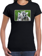 Dieren t-shirt met maki apen foto zwart voor dames - ringstaart maki cadeau shirt
