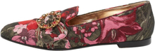 Floral Jacquard Fabric Crystal Purnished Buckle Loafers