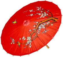 Röd Parasoll med Fåglar-, Gren- och Blommotiv 60x84 cm