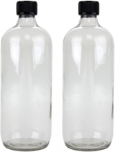 2x Glazen ronde flessen met schroefdoppen 1000 ml