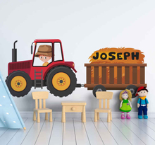 Stickers speelgoed Rode tractor met naam jongen