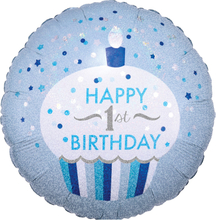 Folieballong Happy 1st Birthday Muffins Blå