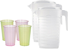 4x stuks water/limonade schenkkannen 2 liter met 36x kunststof glazen voordeelset