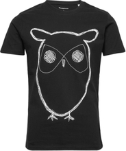 Alder Big Owl Tee - Gots/Vegan T-shirts Short-sleeved Svart Knowledge Cotton Apparel*Betinget Tilbud