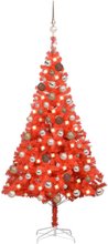 vidaXL Kunstig juletre med LED og kulesett 180 cm PVC rød