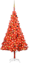 vidaXL Kunstig juletre med LED og kulesett i rødt 210 cm PVC