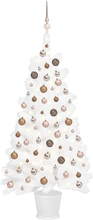 Kunstigt juletræ med LED-lys og kuglesæt 65 cm hvid
