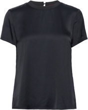 Short-Sleeve Satin Blouse Tops Blouses Short-sleeved Black Esprit Collection