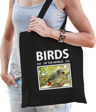 Katoenen tasje Papegaaien zwart - birds of the world Grijze roodstaart papegaai cadeau tas