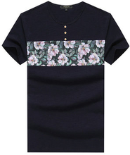 Summer Mens Cool Flower Printing T Shirts Round Neck Short Sleeved Cotton Top Tees