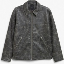 Faux-leather zip-up biker jacket - Grey