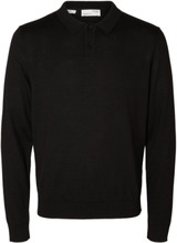 Slhtown Merino Coolmax Knit Polo Noos Tops Knitwear Long Sleeve Knitted Polos Black Selected Homme
