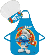 Kids Apron + Hat - The Smurfs - Ts 1003 Blue Home Meal Time Baking & Cooking Aprons Multi/mønstret BrandMac*Betinget Tilbud