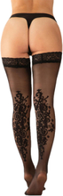 Luxury Stay-Up Stockings m/ Floral Print, str. L/XL