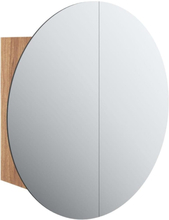 vidaXL Badrumsskåp med rund spegel och LED ek 40x40x17,5 cm