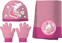 Vintersæt Unicorn piger bomuld pink 4-delt one-size
