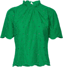 Blouse Emma Embroidery Anglais Tops Blouses Short-sleeved Green Lindex