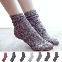 Women Retro Socks Winter Warm Foot Cotton Cord Knitted Mid-Calf Sock