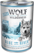 5 + 1 gratis! Wolf of Wilderness 6 x 400 g - Junior Blue River - Huhn & Lachs