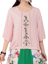 Casual Embroidery 3/4 Sleeve Loose Blouse For Women