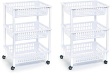 2x stuks opberg trolley/roltafel/organizer met 3 manden 40 x 30 x 61,5 cm wit/wit