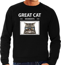 Grijze katten sweater / trui met dieren foto great cat moments zwart voor heren