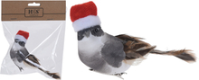3x Kerstboomversiering grijze vogels met kerstmuts op clip 12 cm