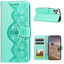 Flower Vine Imprinted Wallet Leather Cell Phone Case with Lanyard for iPhone 12/12 Pro