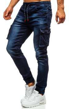 Granatowe spodnie jeansowe joggery bojówki męskie Denley R51001S0